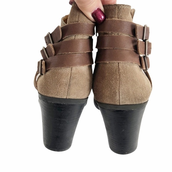 Lucky Brand "Elwood" Tan Suede Belted Booties - Picture 5 of 11